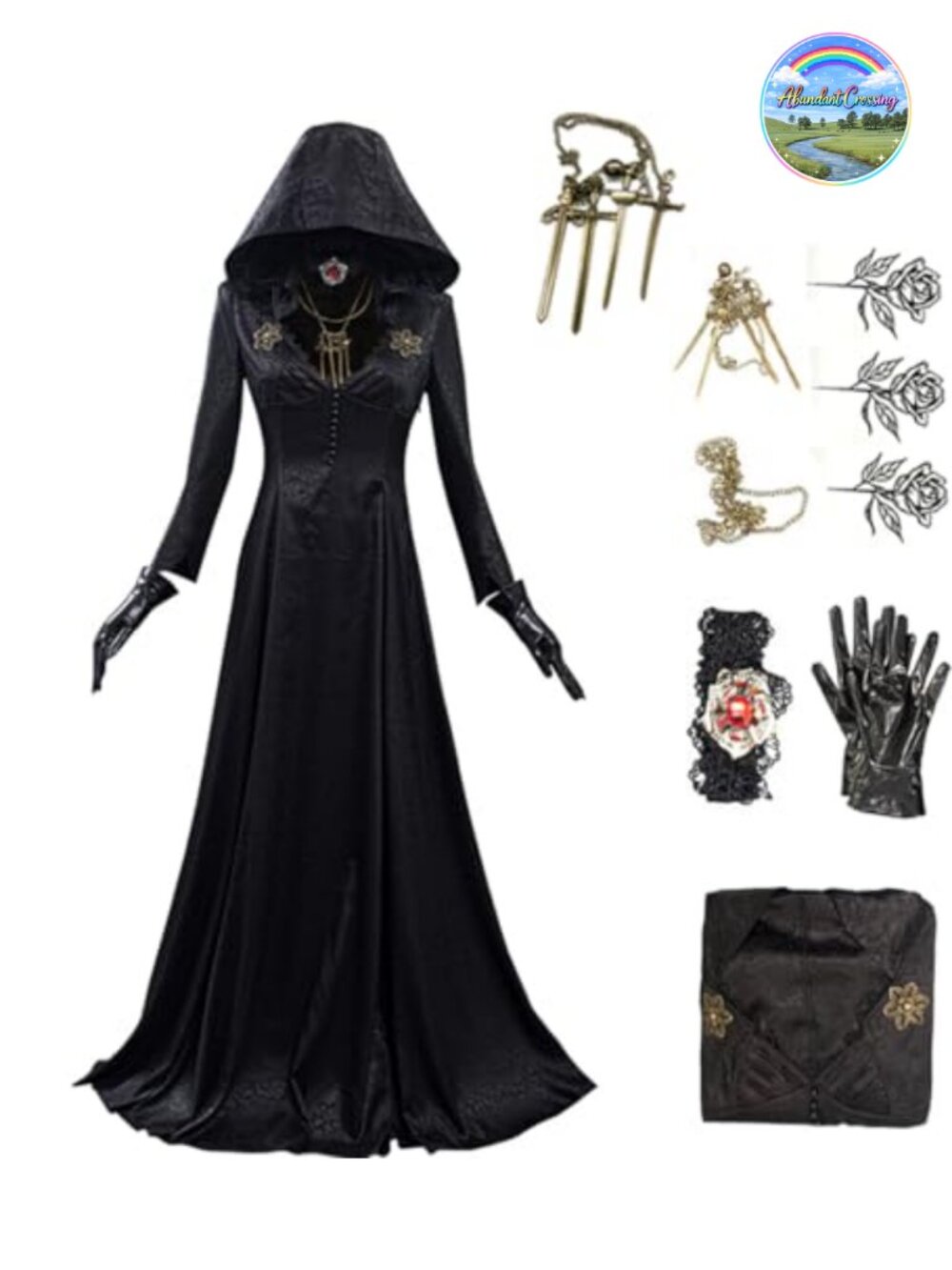 Gosbeliy Moth Lady Cosplay Dress Hooded Cloak Costume Elastic Satin